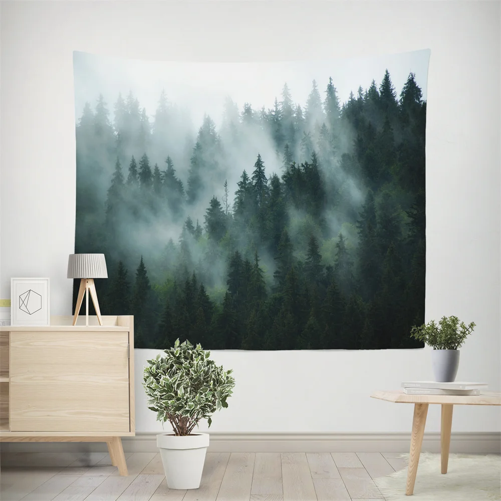 

Green Forest Printing Tapestry LivingRoom Decoration Polyester Background Cloth Background Wall Hanging Tapestry Sitting Blanket