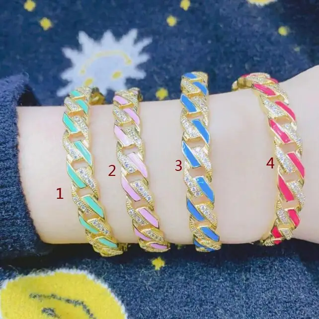 

1 шт. твист Регулируемый Золотой медный открытый cz цирконий кубинский Цирконий цепочка браслет браслеты fsg4