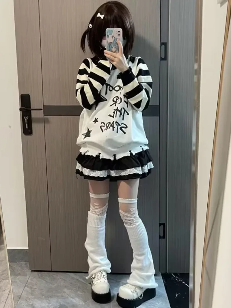 Панк-американские винтажные свитера с отверстиями Y2k Эстетический контрастный