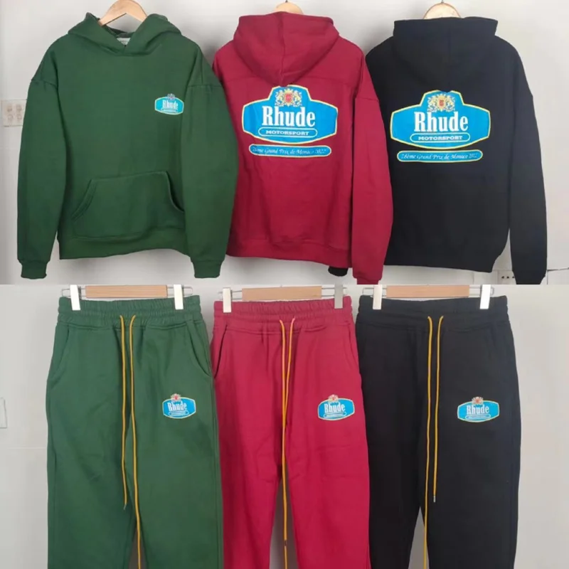 

RHUDE Crown Logo Print Hoodie Sweatshirt Set Men Women High Quality Fleece Hooded Hoody