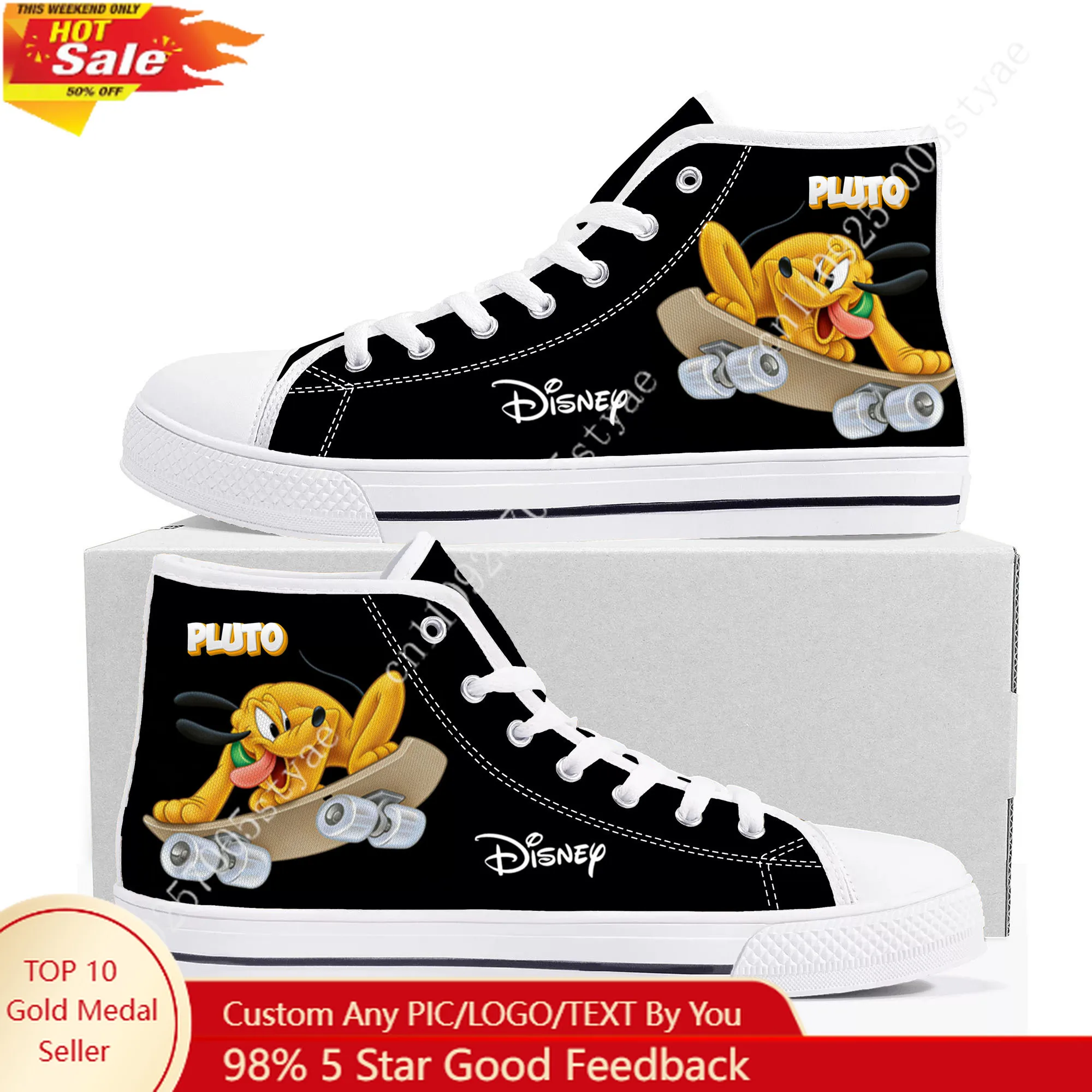 Фото Кроссовки Disney Pluto High Top для мужчин и женщин, легкие повседневные кеды из канваса №1