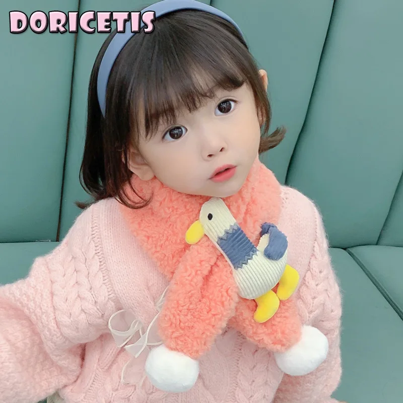 

Baby Scarf Soft Cozy Faux Rabbit Fur Lovely Cartoon Duck Doll Thicken Keep Warm Scarf Unisex Children Accessories New Hot Sale