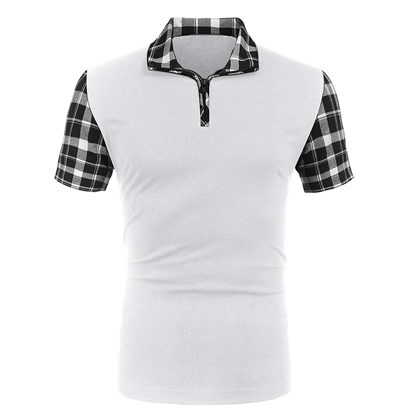 

2023 Summer New Men's Casual Short Sleeve Polo Shirt Business Clothes Tee Male Fashion Grid Zipper Polo Tops Men