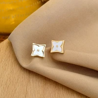 ins hot sale elegant shell flower stud earrings for women new fashion brand jewelry 14k real gold gift earrings