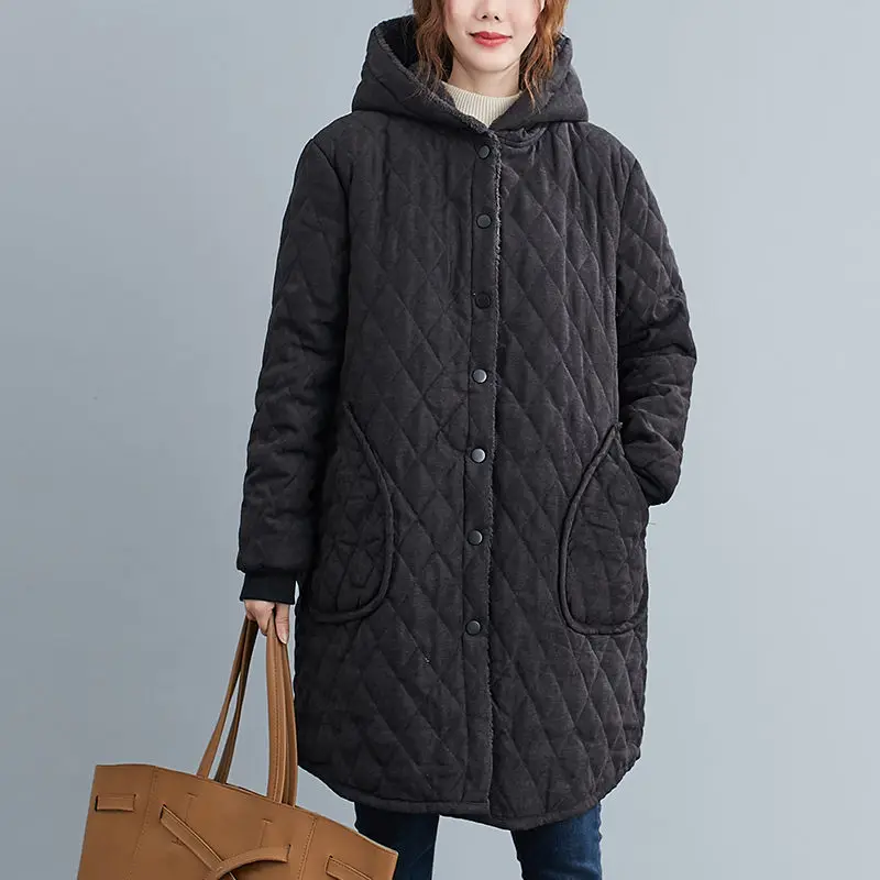 Winter Parkas Chaqueta Oversized Casual Cotton Padded Quilted Velvet Thickening Cold-Proof Soft Hooded Coat Women's Jackets 2022