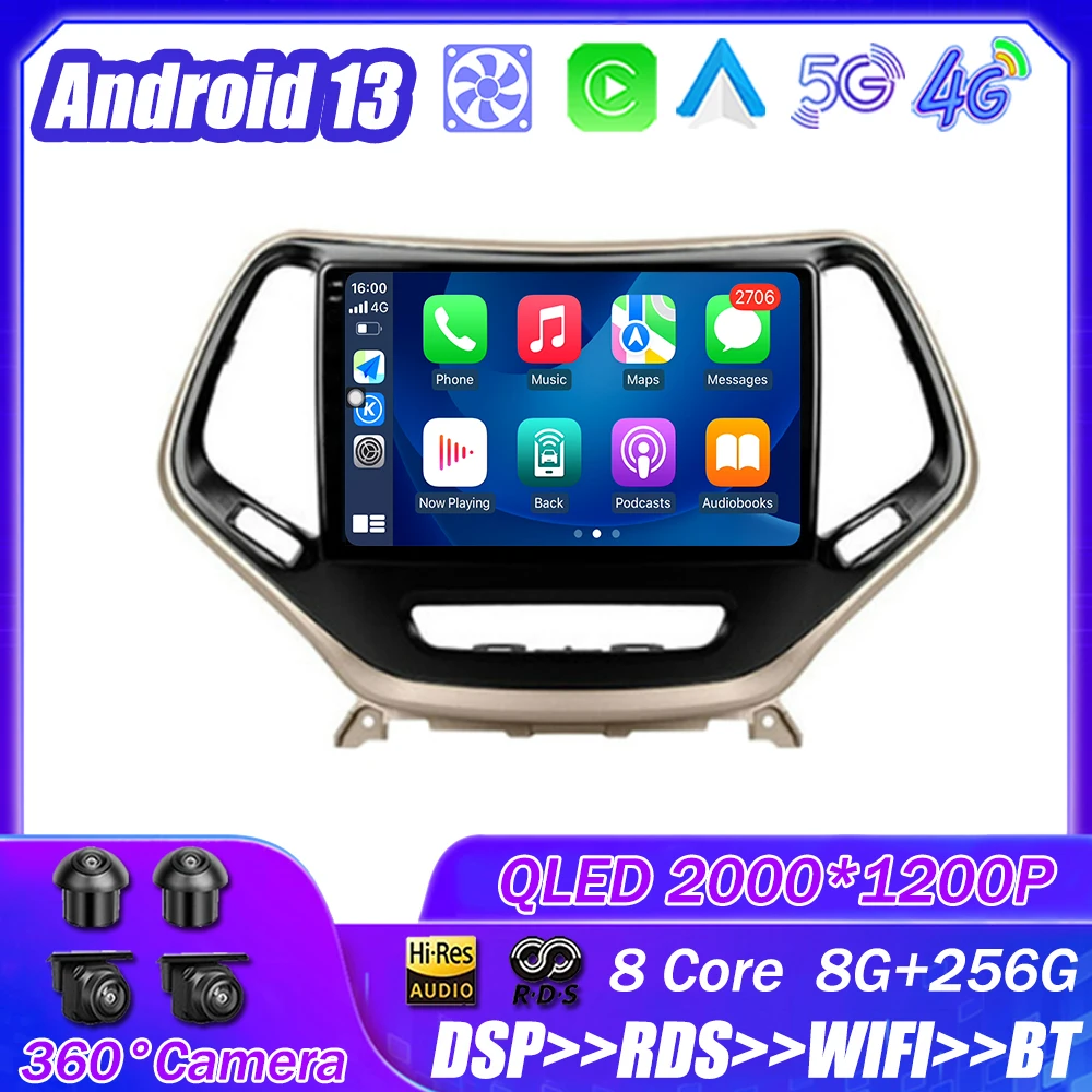 

Автомагнитола для Jeep Cherokee 5 KL 2014 - 2018 Android 13, мультимедийный проигрыватель, навигация, стерео, GPS, автоголовное устройство, № 2DIN, фотомагнитола DSP