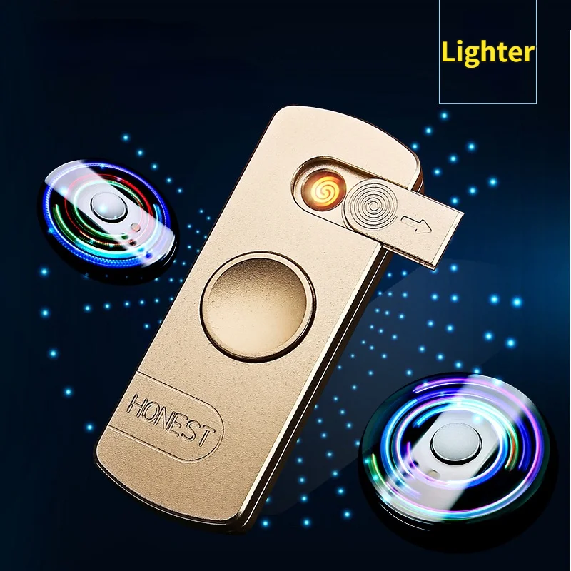 

Fingertip Gyroscope Lighter USB Charging Lighters New Creative Color Lamp Multifunctional Tungsten Wire Cigarette Lighter Gifts