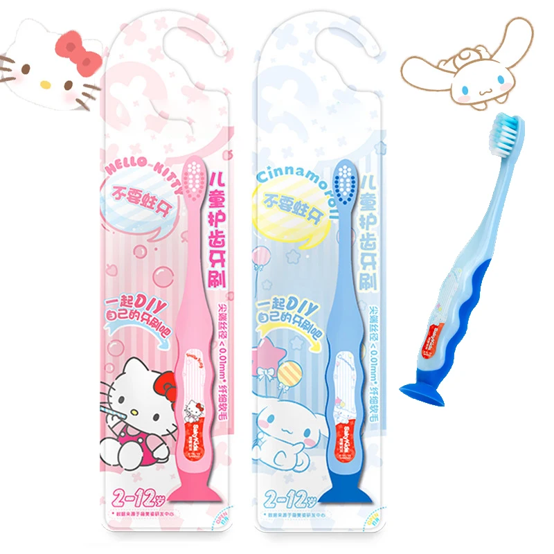 

Kawaii Sanriod KT Cat Cinnamoroll Baby Soft-bristled Toothbrush Kids Training Teeth Brush Care for 3-12 Years Old birthday gift