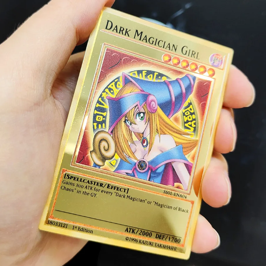 

Metal Yugioh Cards with Sleeves Metal Yu Gi Oh Cards Playing Game Collection Card Blue Eyes Dark Magicial Obelisk Slifer Ra