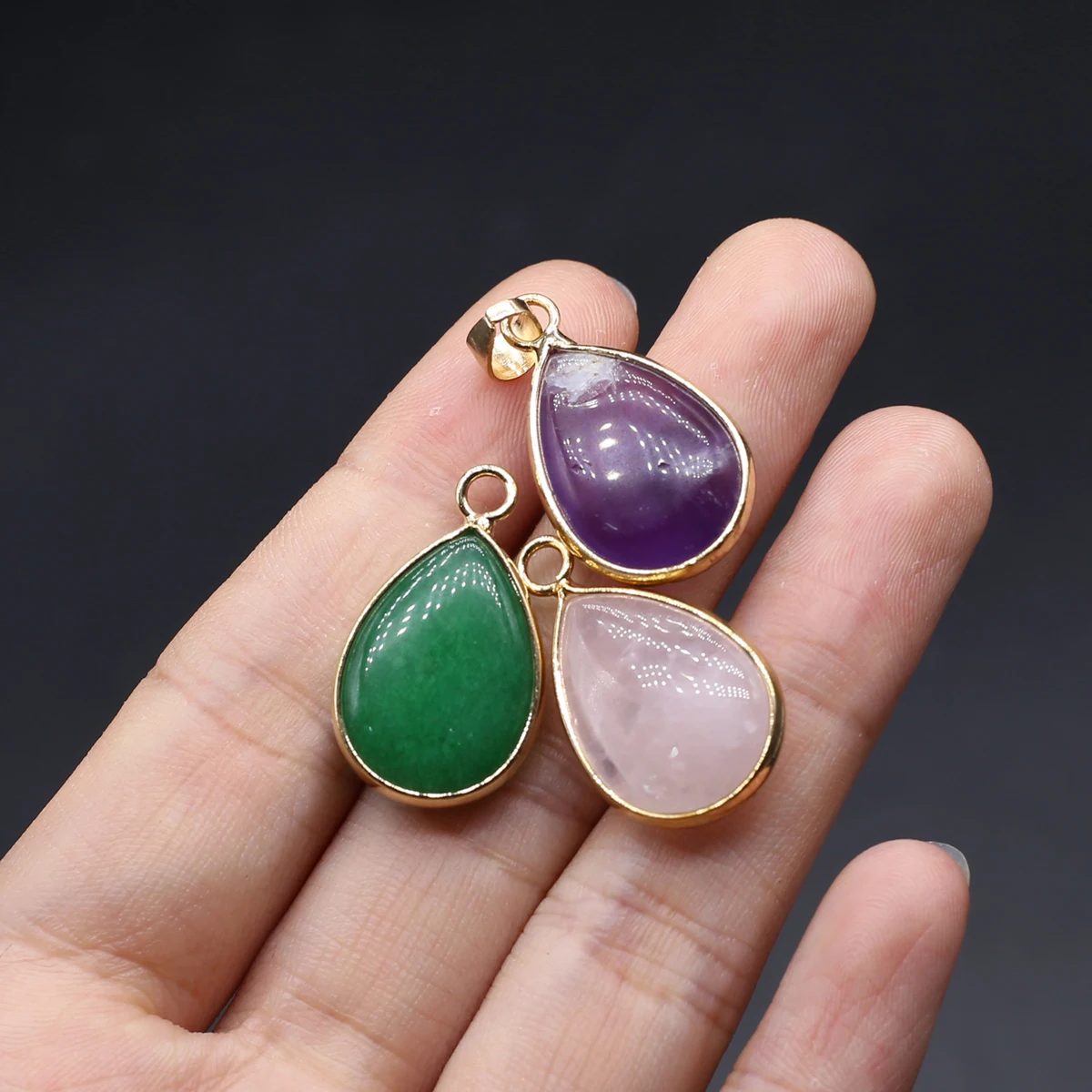 

Natural Stone Pendants Gold Plated Reiki Healing Amethysts Pink Quartzs Charms for Jewelry Making Diy Women Necklace Earrings