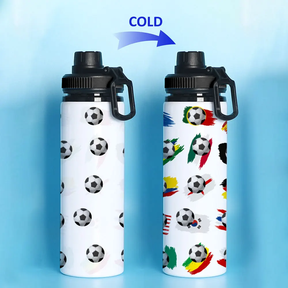 

World Cup Football Color Changing Outdoor Sports Water Bottle Stainless Steel Aluminum Cycling Fitness Water Bottle with Straw