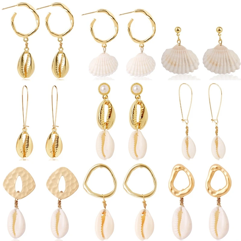 

Bohemian Cowrie Metal Sea Shell Drop Earring for Women Statement Conch Tassel Eardrop Summer Beach Gold Color Jewelry