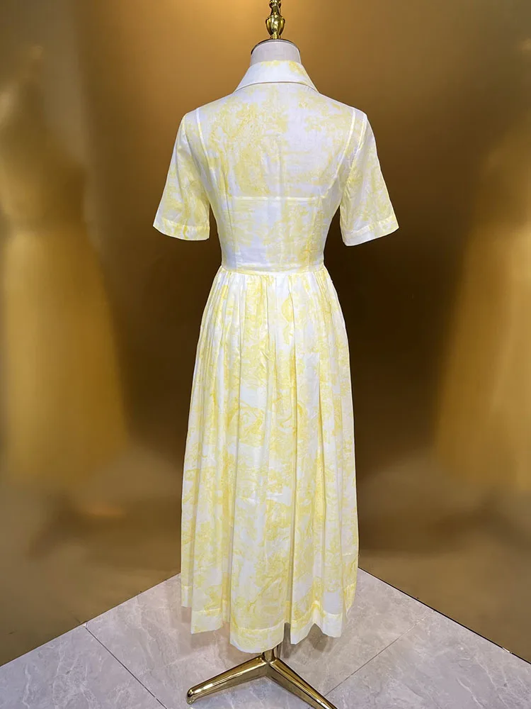 Женское Платье с принтом High Street 100% хлопок воротник отложным воротником короткий