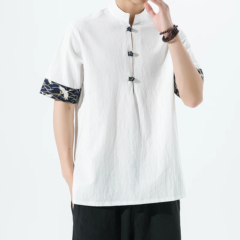 

Футболка-кимоно Мужская льняная, Повседневная рубашка в китайском стиле, в Корейском стиле, 5XL, лето 2023