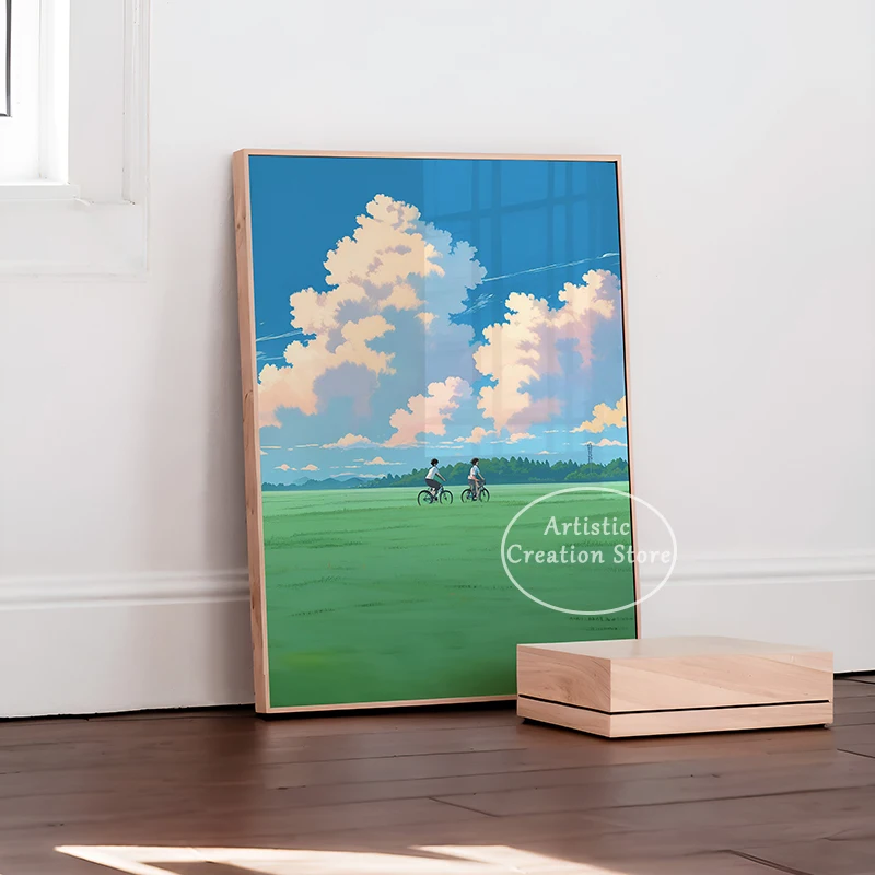 Аниме закат искусство аниме плакат печать ретро пляж Минималистичная стена на