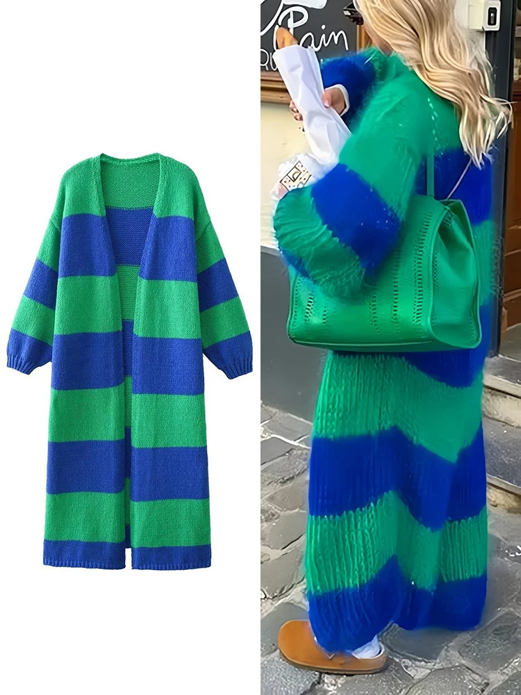 Женский полосатый кардиган в стиле пэчворк