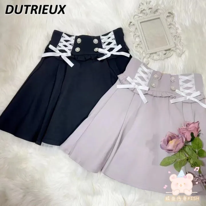 

Rojita Skirt Bow Bandage Pearl Buckle Mine Series Mass-Produced Sweet Women's Short Skirt Japanese Lolita Style Casual Skirt