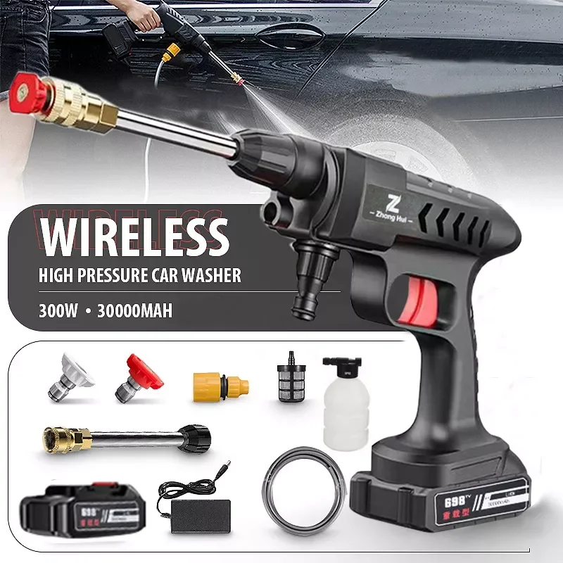 

60Bar 30000mAh Portable Electric Car Washer High Pressure Gun Li-ion Battery Foam Generator Water Gun Car Washing Machine