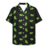 Halloween Pattern Cat Eye Funny Terrifying Summer New Men's Hawaiian Shirt Fashion Casual Printing Short Sleeve Shirt Male Brand