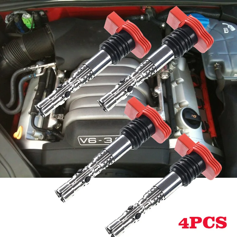 

4PCS Ignition Coil Fit For VW Jetta Golf GTI MK4 Passat B5 Beetle Polo A4 A6 A8 TT Allroad 1.8T 3.0 V6 06C905115M 06B905115R
