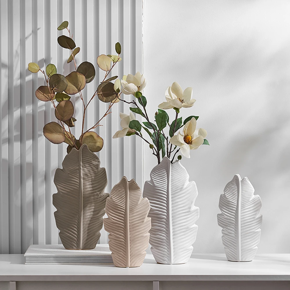 

Ceramic Vase Leaves Model Modern Home Decoration Flower Vase Living Room Decoration Table Decoration Accessories White Vases