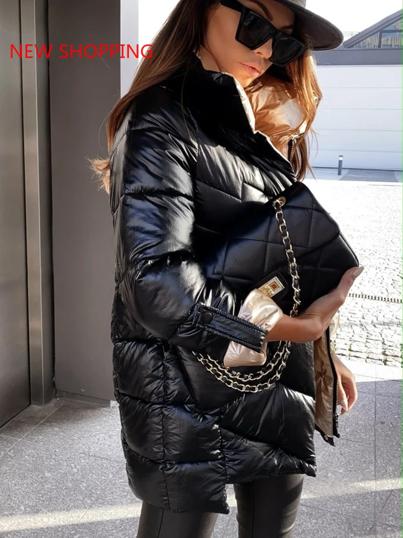 Puffer Jacket Women Oversized Winter Parka Cotton Padded Warm Coat Female Outerwear Quilted Coats Stand Collar Patchwork Jackets