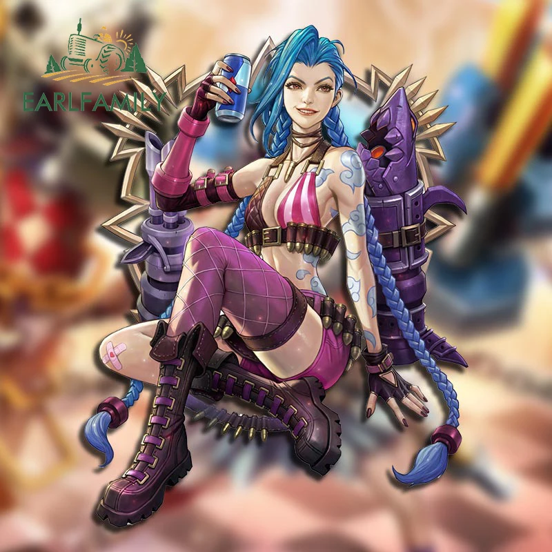 

EARLFAMILY 13 см для Jinx «Лига Легенд», видеоигра, девушка, автомобильная наклейка, креативная Виниловая наклейка с фургоном, защита двери автомобиля, графика