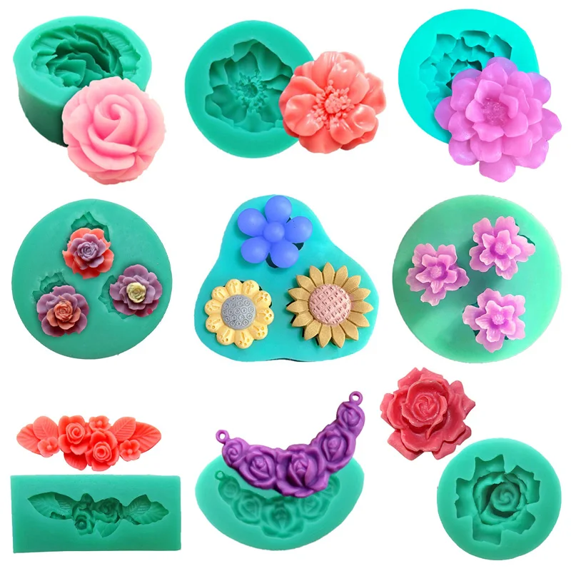 

Силиконовая форма «сделай сам» в форме цветка розы для помадки, инструменты для украшения тортов, конфеты, кекс, полимерная глина, зеркально...