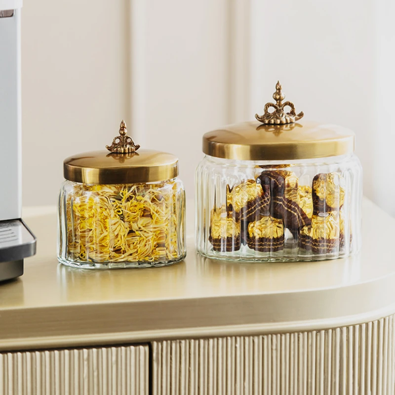 Винтажная латунная банка для хранения с крышкой домашняя овальная стеклянная