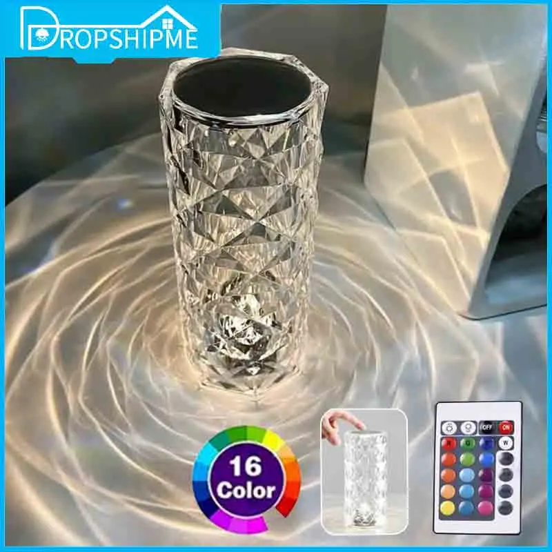 

Dropshipme Crystal Lamp LED Table Lamp 3/16 Colors Projector Light Romantic Diamond Atmosphere Room Decor Home Night Light