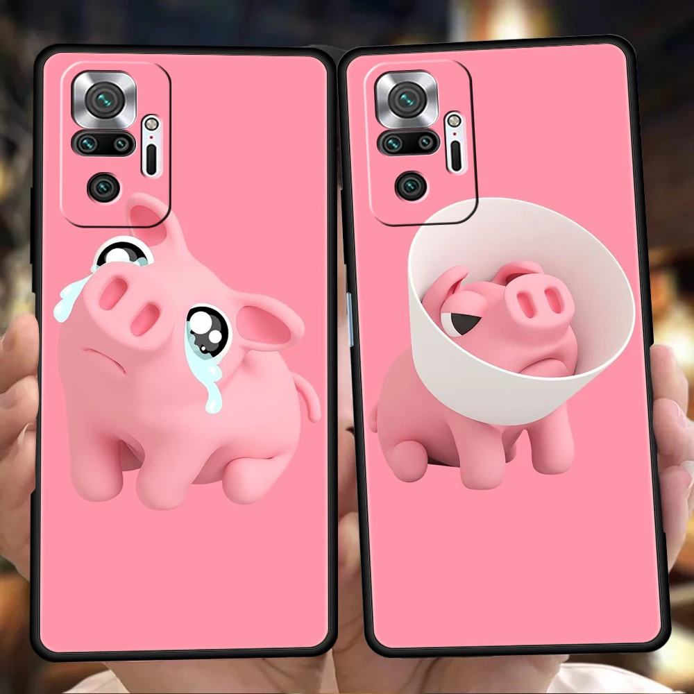 

Cute Pink Pig Cartoon Phone Case For Redmi 10c Note 10 11 Pro K40 Gaming 11T 9T 7 8 8T 9 8A 9A 9C Pro Soft Shockproof Shell Bag