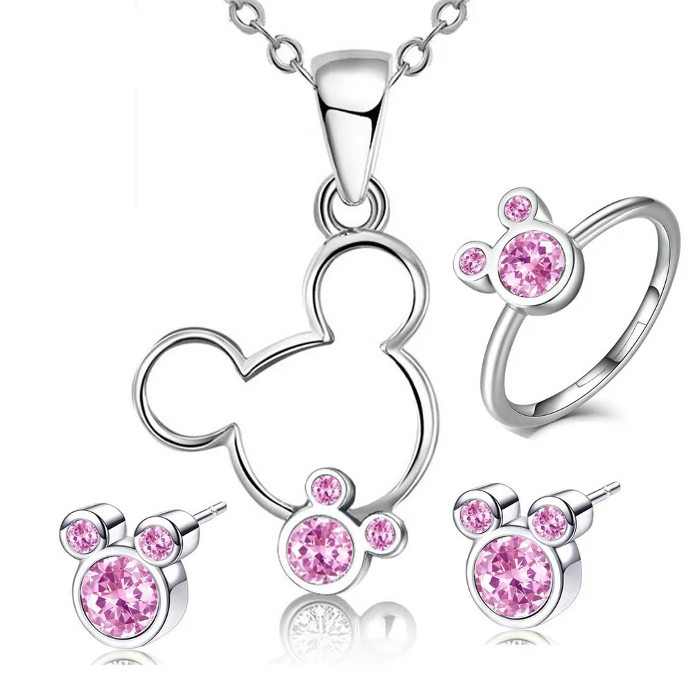 

Anime Luxury Crystals Jewelry Sets Bear Pendant Necklaces Earrings Rings For Women Cute Mouse Charm 2022 New Aesthetic Gifts