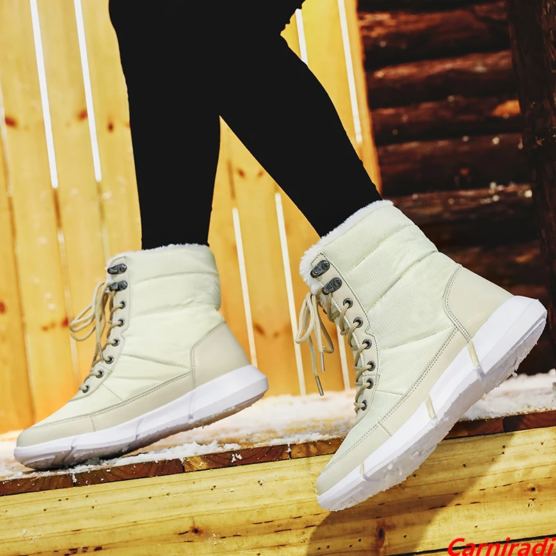

Outdoor Winter Waterproof Snow Boots Women High Quality Couple Jogging Casual Sneakers Ladies Lightweight High Top Walking Shoes