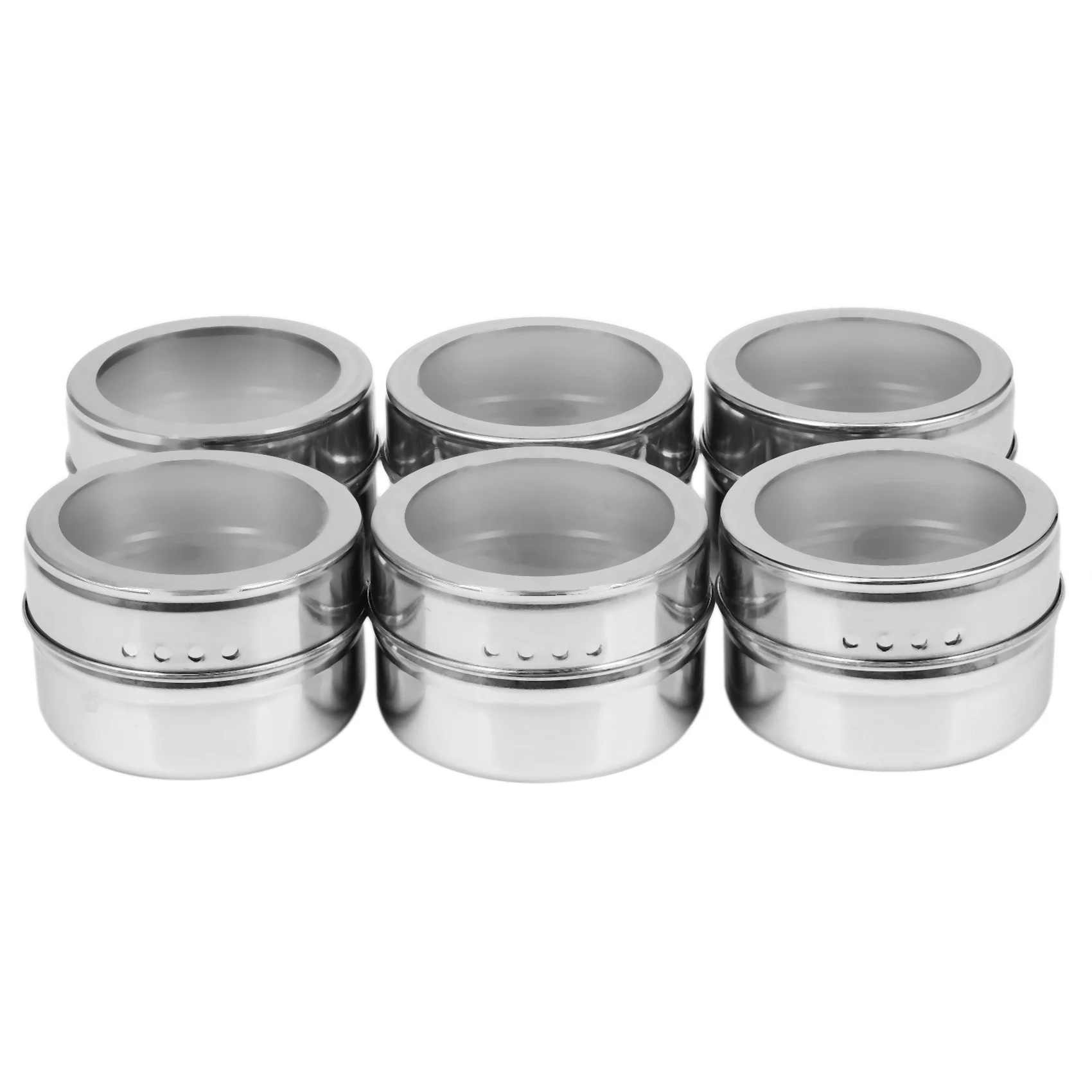 

6pcs / set Clear Lid Magnetic Spice Jar Stainless Steel Spice Sauce Storage Container Pots Kitchen Condiment Holder Houseware