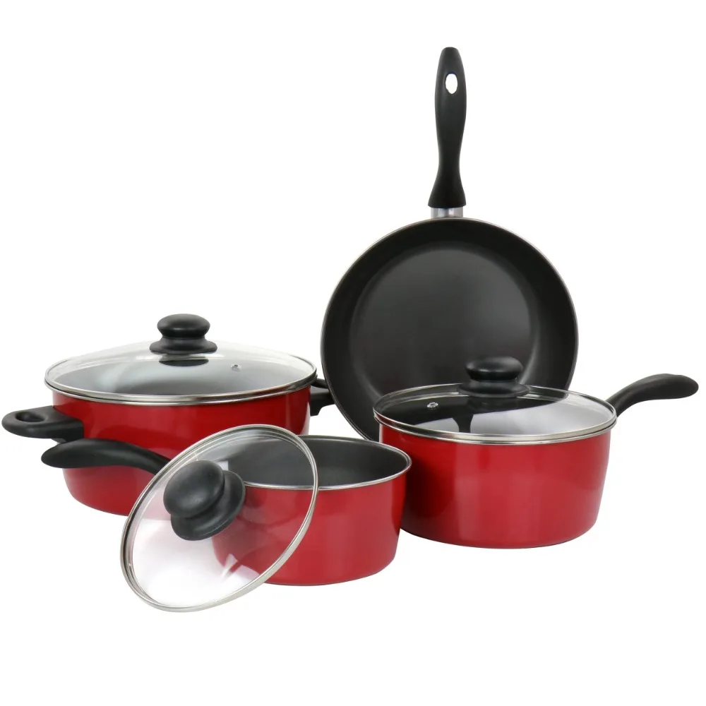 

Armada 7 Piece Nonstick Carbon Steel Cookware Set In Red Cooking Pot Kitchen