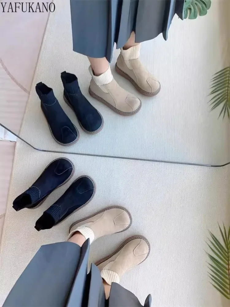 Mori Girl College Style Big Head Shoes Женские короткие сапоги Замшевые зимние плюшевые хлопковые