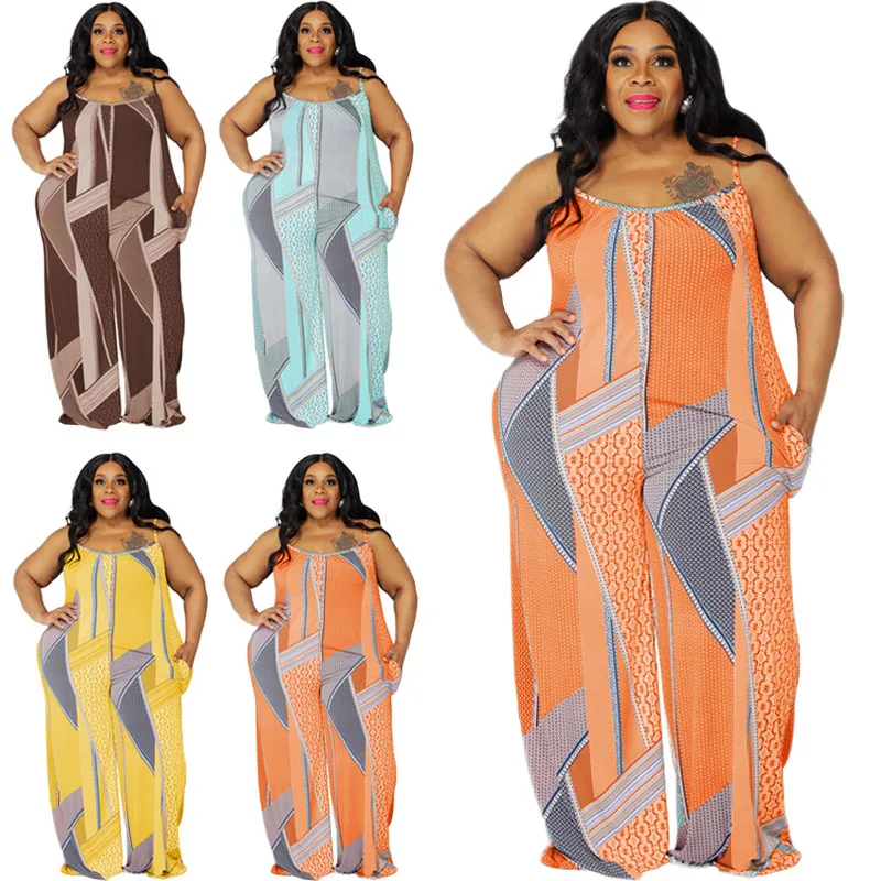 

Women Sleeveless Print Beach Boho Casual Jumpsuit 2022 Summer Casual Beach Vacation High Street One Piece Romper Overalls 5XL