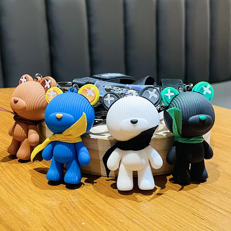 Cute Resin Keychain Charm Tie The Bear Pendant For Women Bag Car KeyRing Mobile Phone Fine Jewelry Accessories Kids Girl Gift