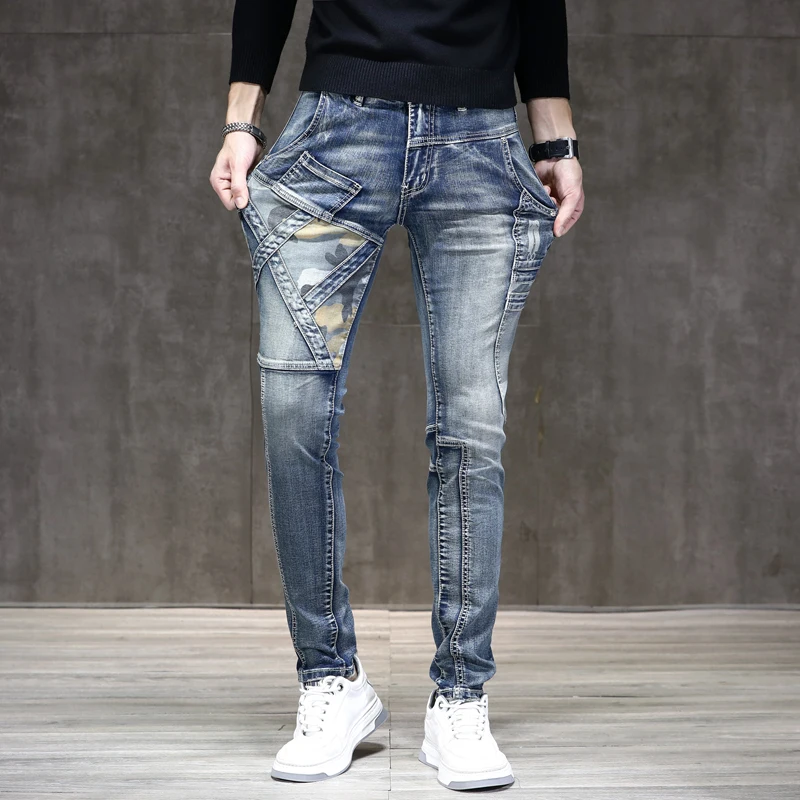 

Мужские классические роскошные джинсовые брюки, высококачественные эластичные облегающие джинсы, Корейская версия уличных модных царапин повседневных джинсов;