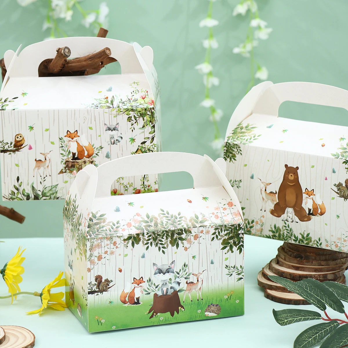 

Jungle Animal Gifts Packaging Box Kid Birthday Baby Shower Party Decoration DIY Carton Candy Box Bags Portable Paper Box Carton