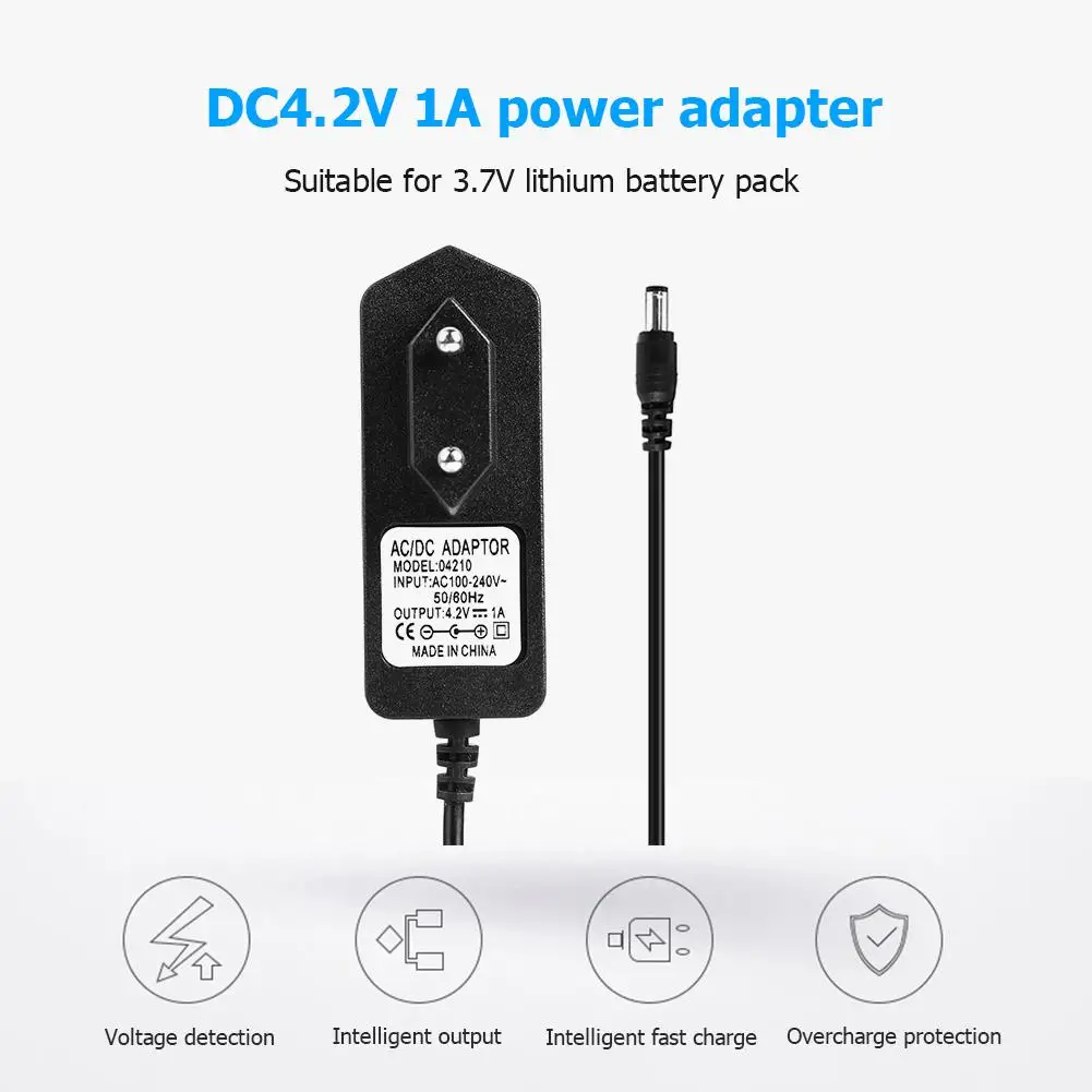 

EU US Plug DC 4.2V 1A 18650 Lithium Battery Charger DC5.5mm Plug Power Adapter Charger + Cable Compatible with 5.5x2.1 mm