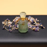 natural stone perfume bottle pendant necklace fluorite bottle long chip stone chain for party birthday gift 17x38x13mm