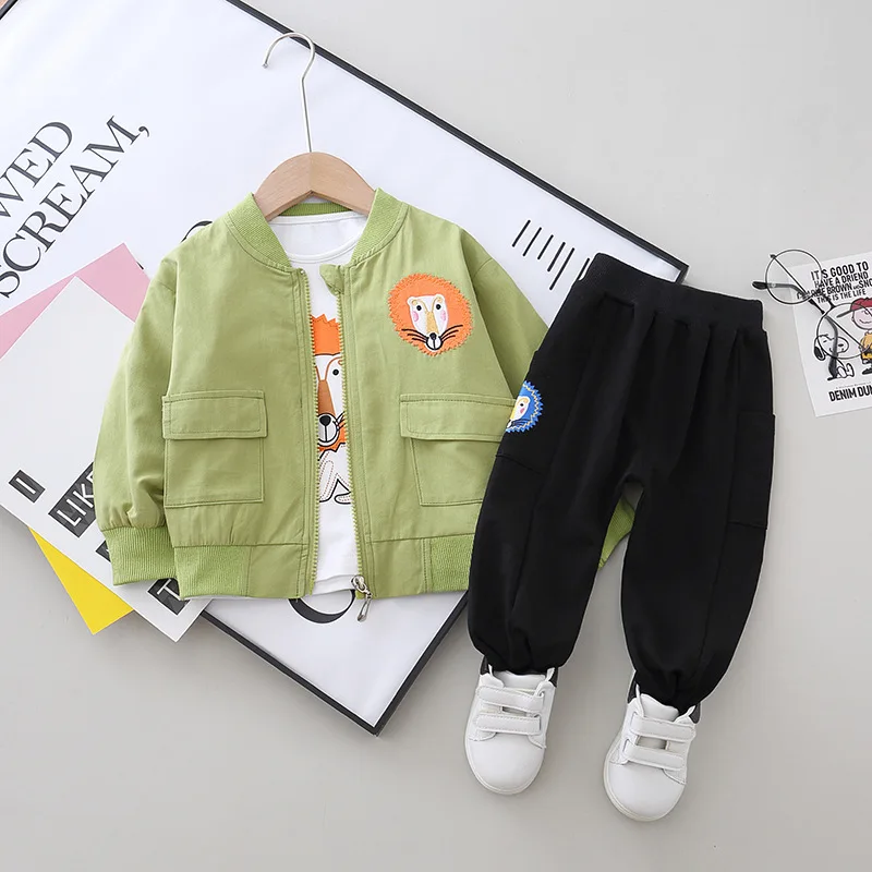 

2023 Spring Children Casual Clothes Baby Boys Girls Cartoon Jacket T Shirt Pants 3Pcs/sets Kids Infant Tracksuit 1 2 3 4 5 YEARS