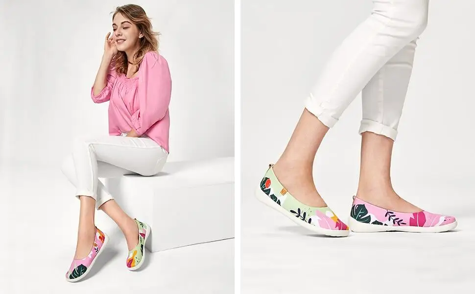 UIN Women's Ballet Flats Cute Floral Lightweight Slip On Art Painted Comfort Round Toe Shoes Summer Jungle