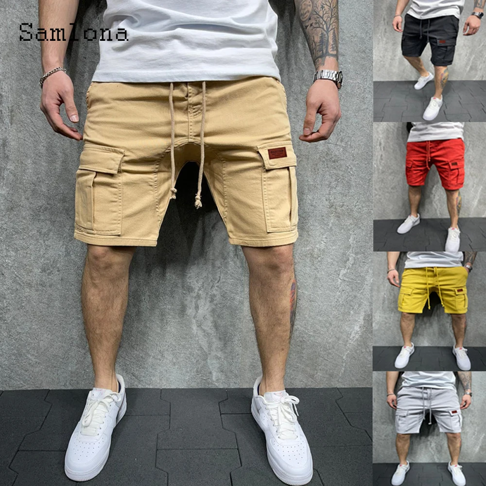 Samlona Plus Size 3xl Men's Fashion Safari Style Shorts Casual Drawstring Short Pants 2022 Summer New Beach Shorts Male Clothing