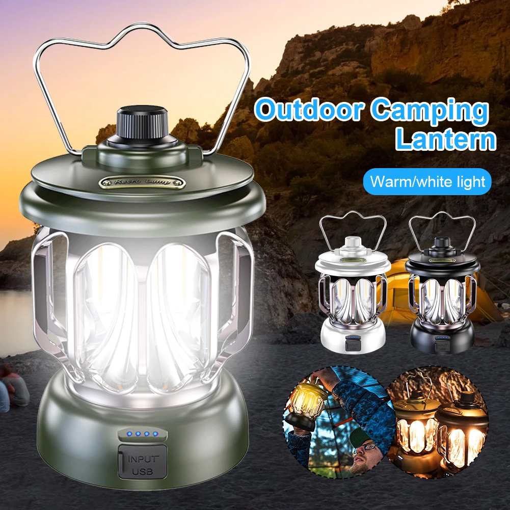 Retro Portable LED Camping Lantern Rechargeable Mini Hanging Light Vintage Camp Lamp 3 Lighting Modes Dimmable Outdoor Tent Lamp enlarge