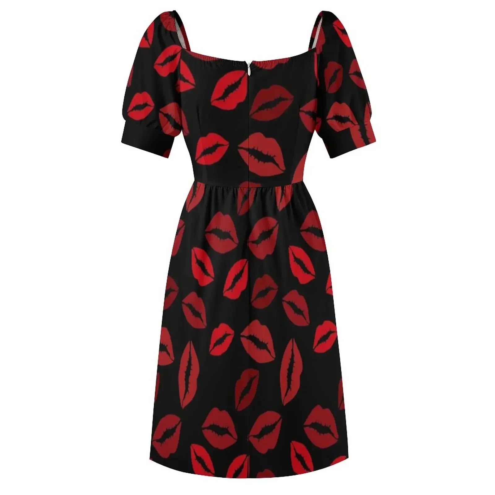 Бесшовный узор красных губ на черном фоне Платье без рукавов для беременных