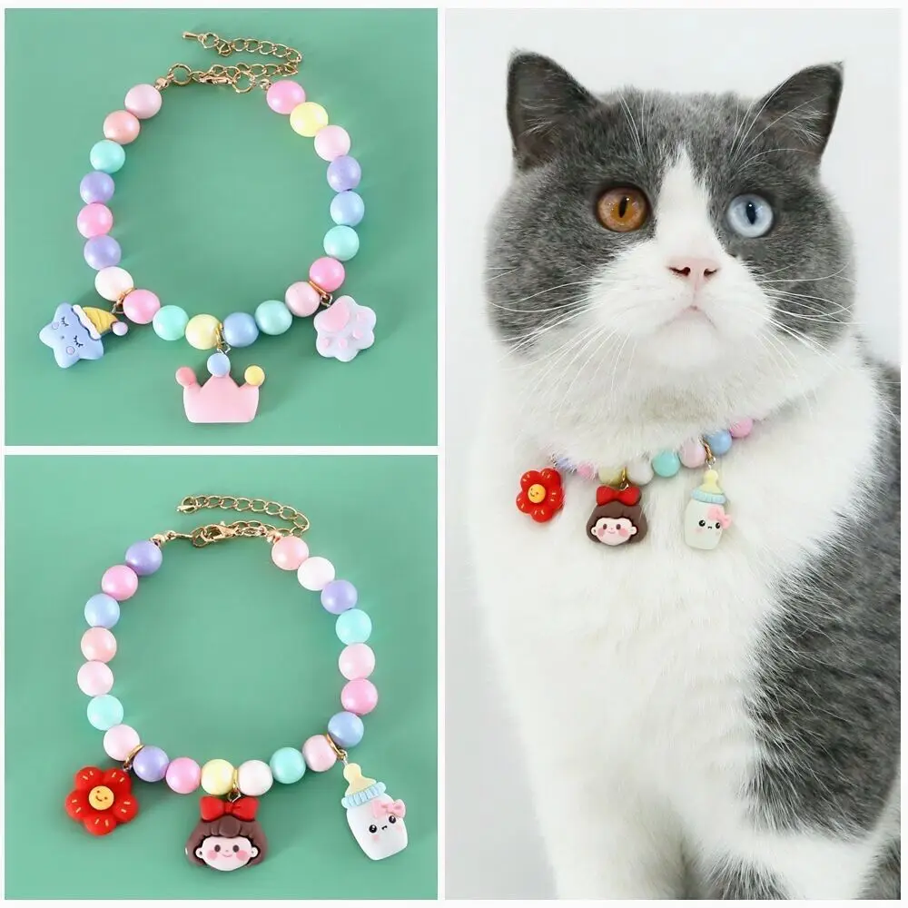 

Pet Cat Teddy Dog Macaroon Collar Pearl Crown Personalized Necklace Accessories Cat Collar