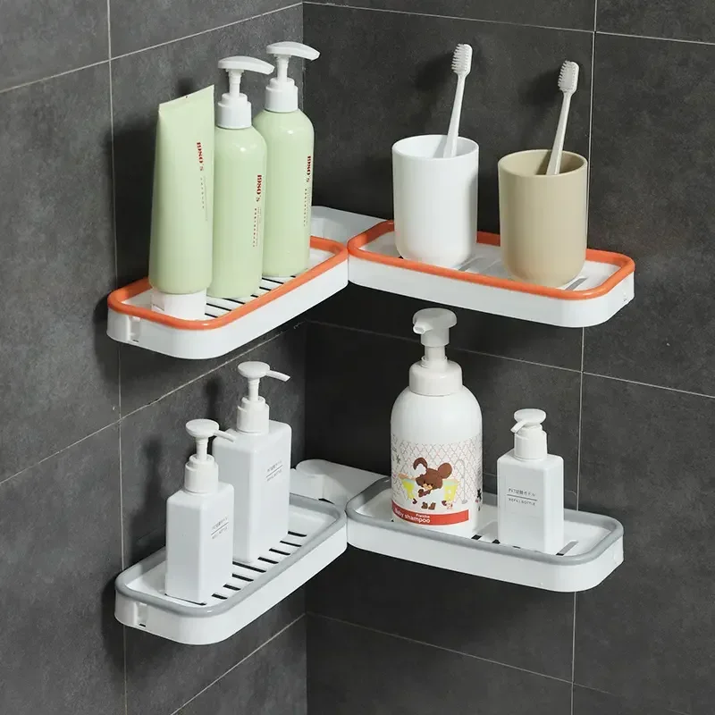 

Foldable Corner Storage Shelves Punchless Wall-mounted Bathroom Toilet Washstand Revolving Rack Drain Holder Drill Free Shelf