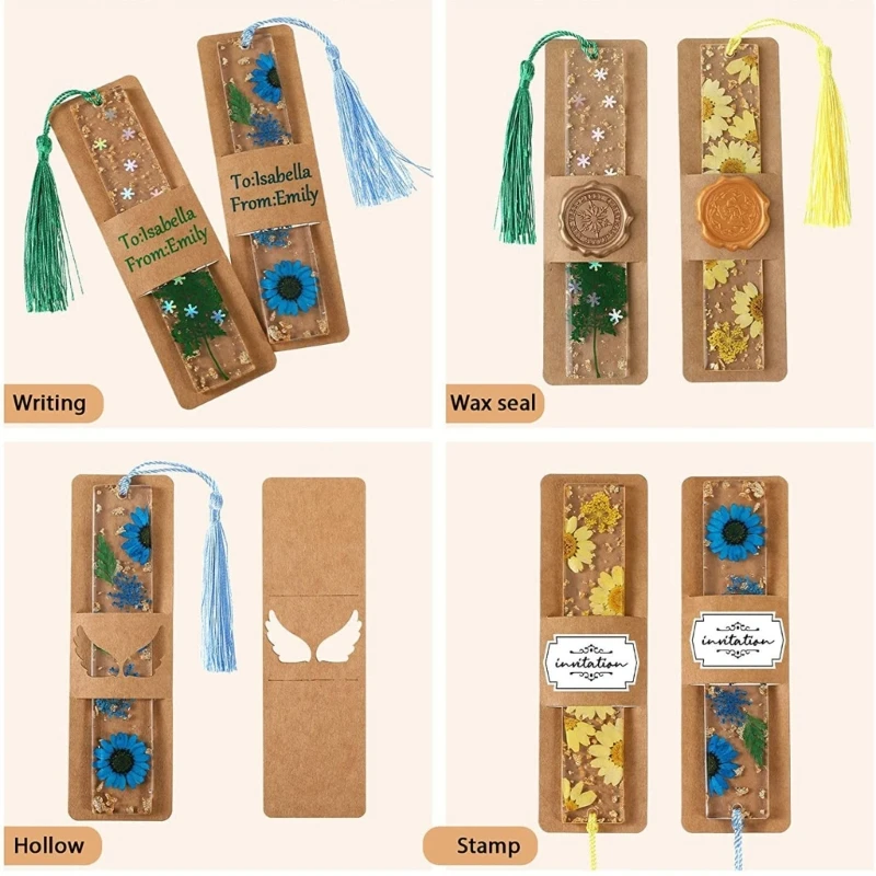 

30pcs Resin Bookmark Holder Kraft Paper Bookmark Sleeves Cover Blank Display Cards for Bookmark Wrapping Packaging